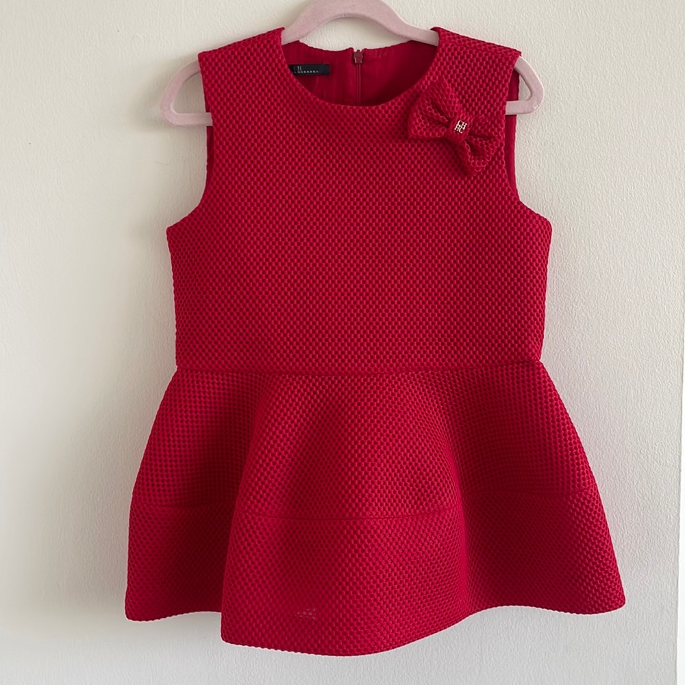 Classic red round neck peplum Carolina Herrera top
